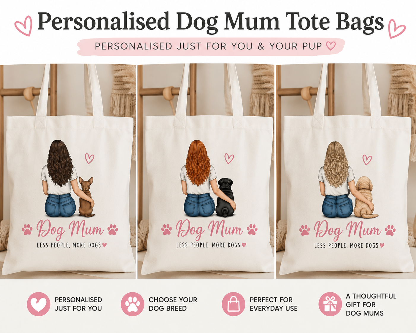 Personalised dog mum tote bags