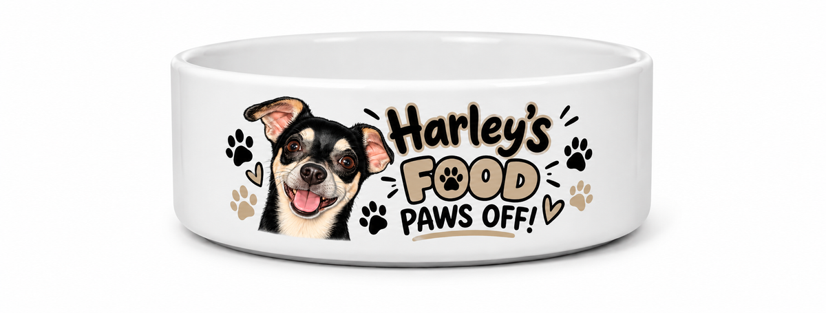 Personalised “Food Paws Off!” Dog Bowl