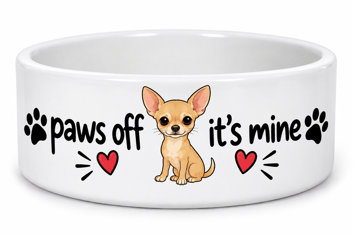 Chihuahua “Paws Off, It’s Mine” Dog Bowl