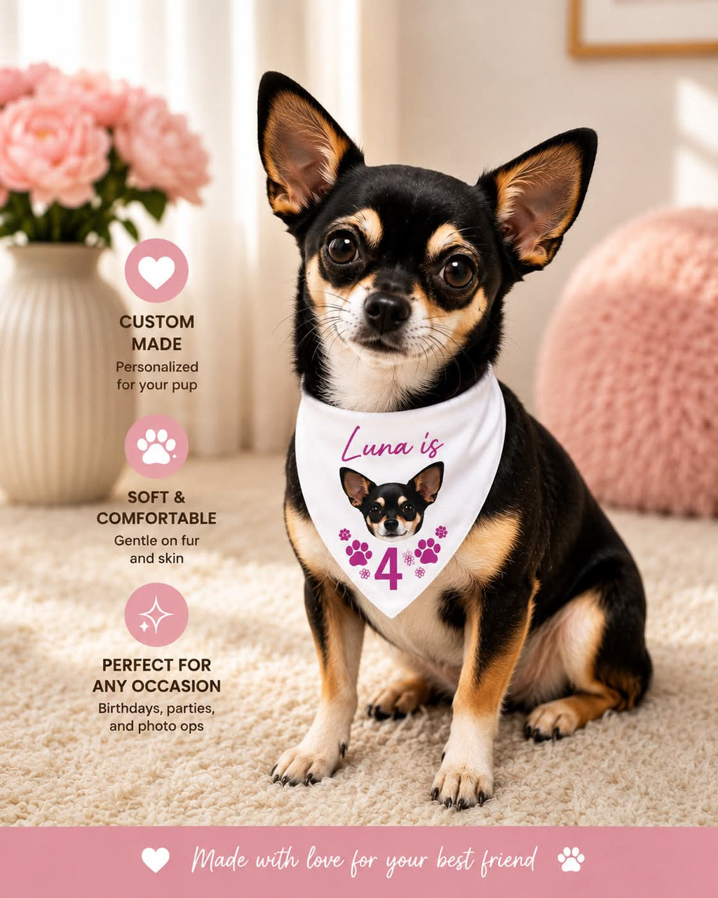 Dog/pet personalised birthday bandana.