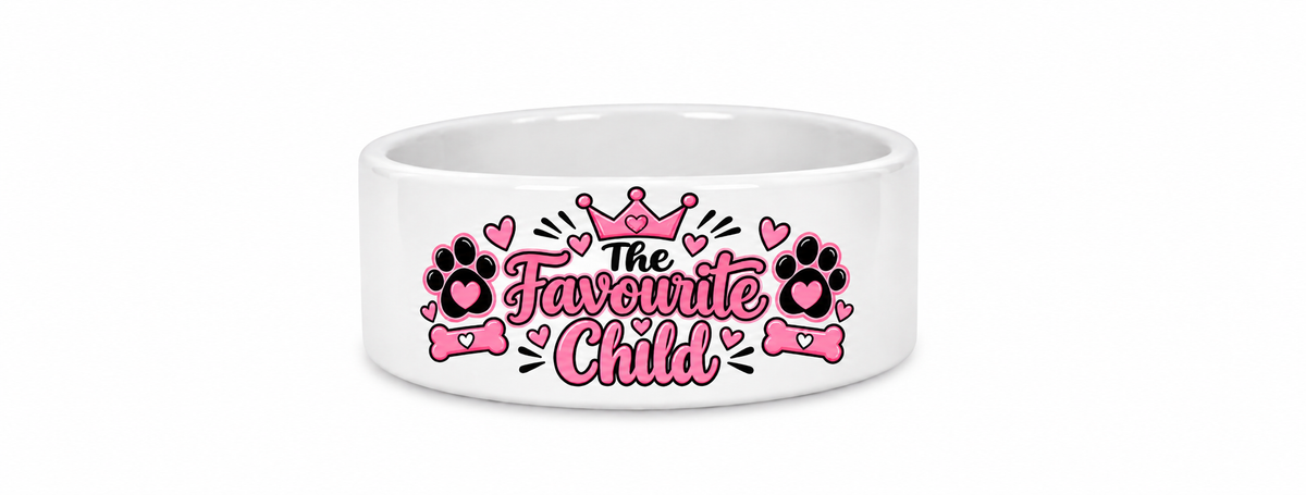 The Favourite Child” Dog Bowl – Pink