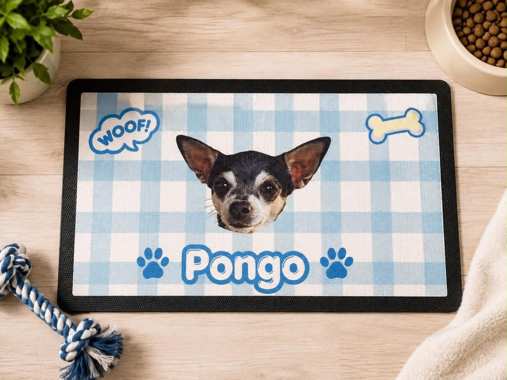Dog/pet bowl placement mats personalised.