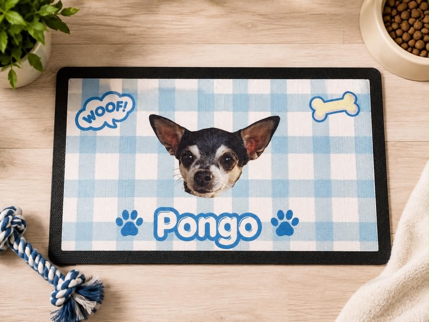 Dog/pet bowl placement mats personalised.