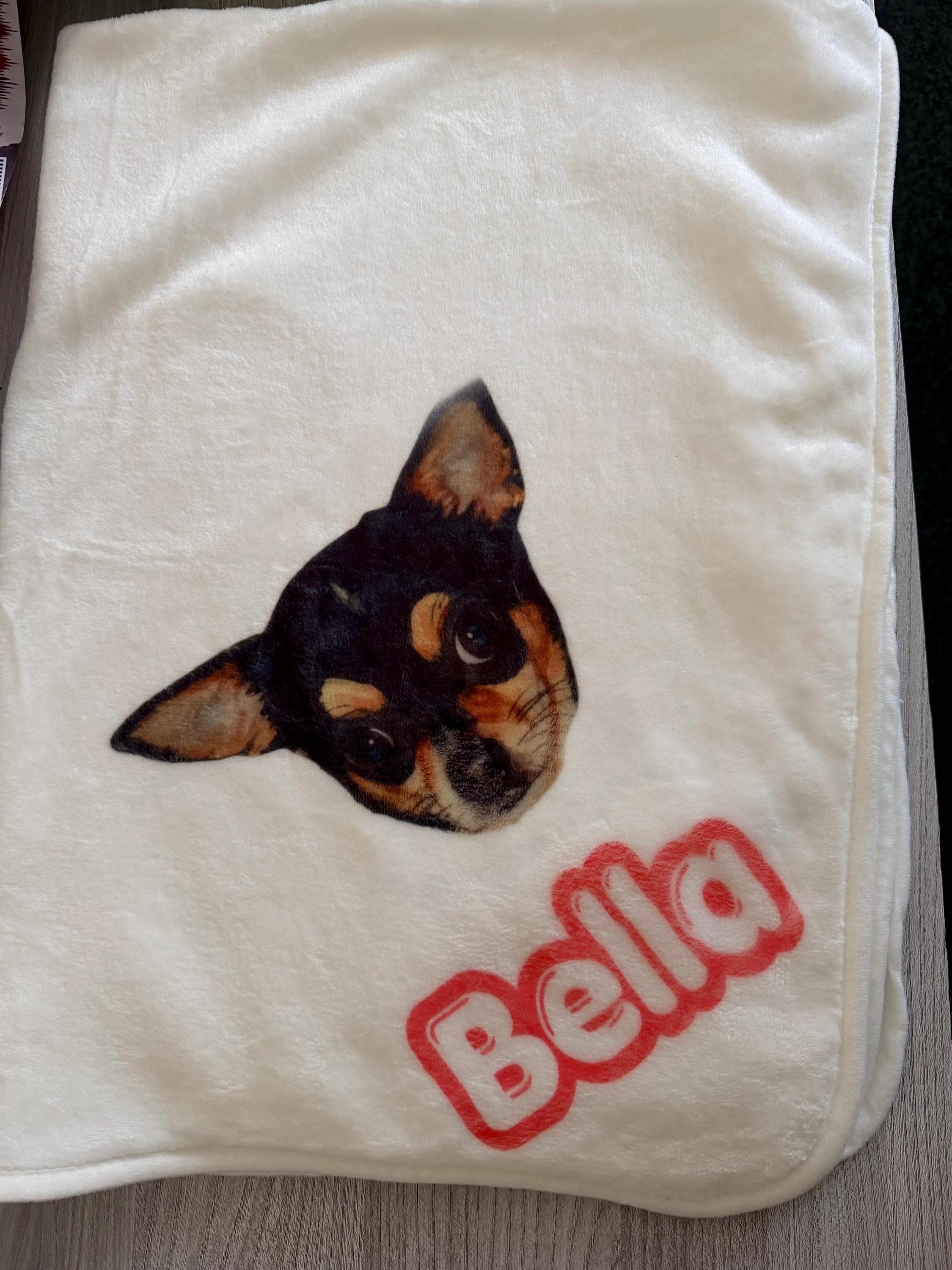 Personalised dog blanket with picture and name