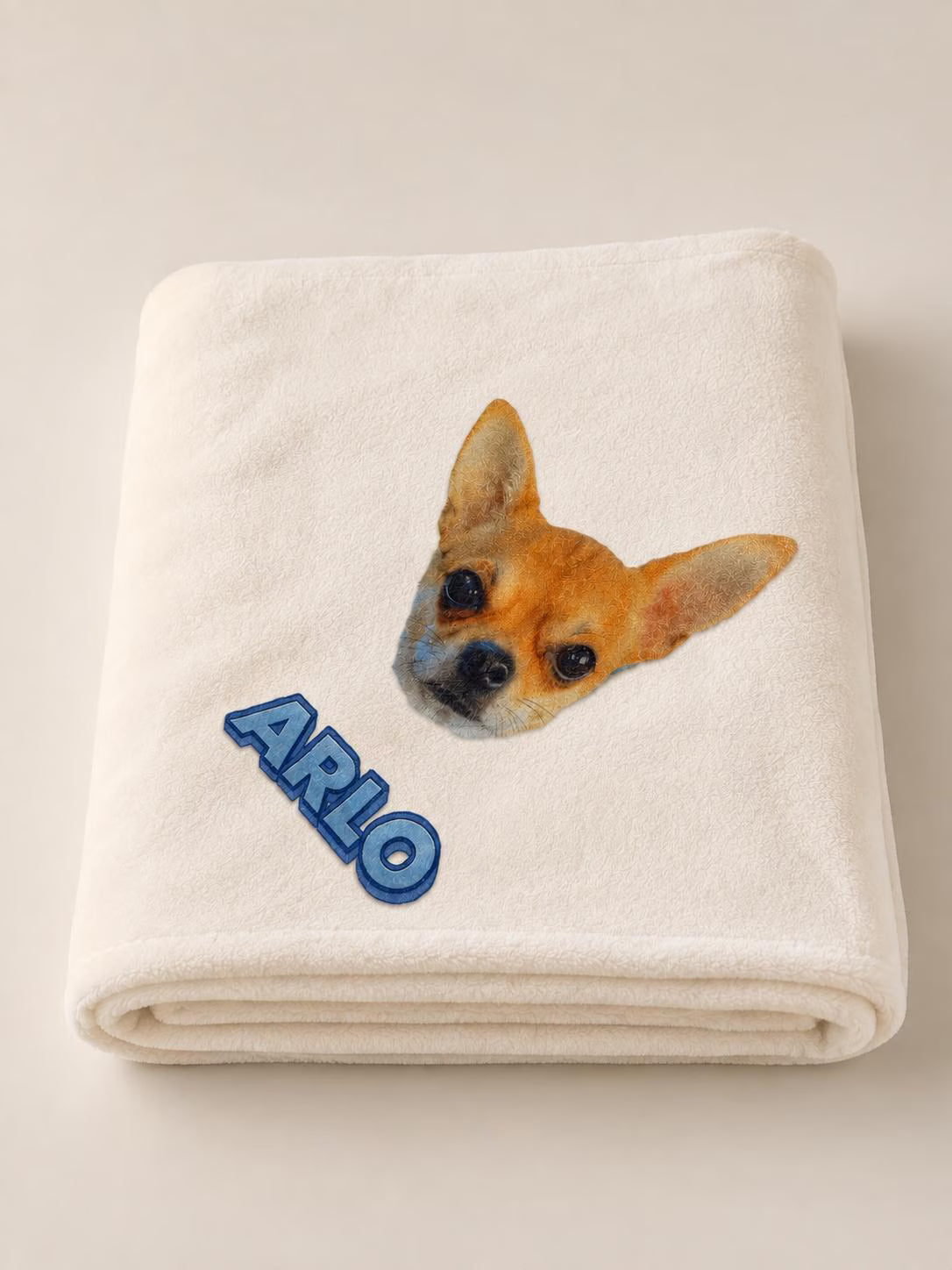 Personalised dog blanket with picture and name