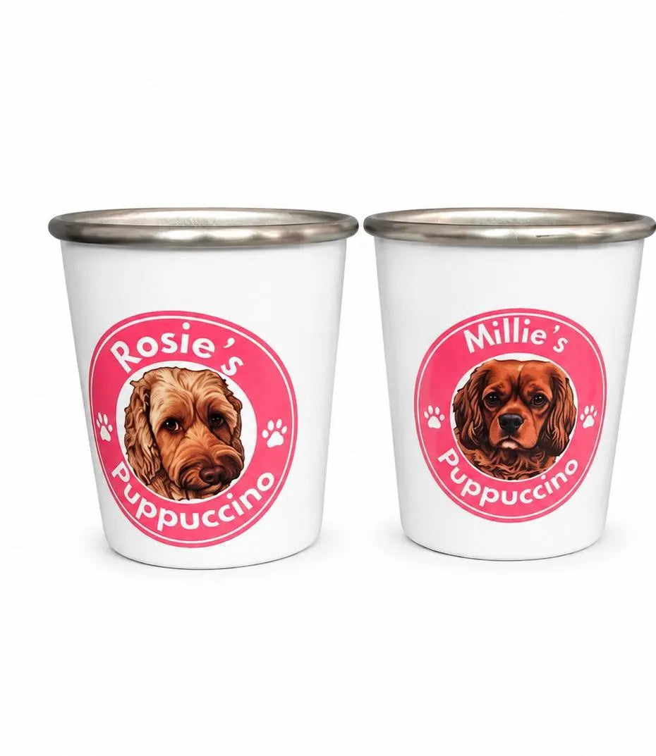 Personalised dog puppuccino cups. with your own dog as image.